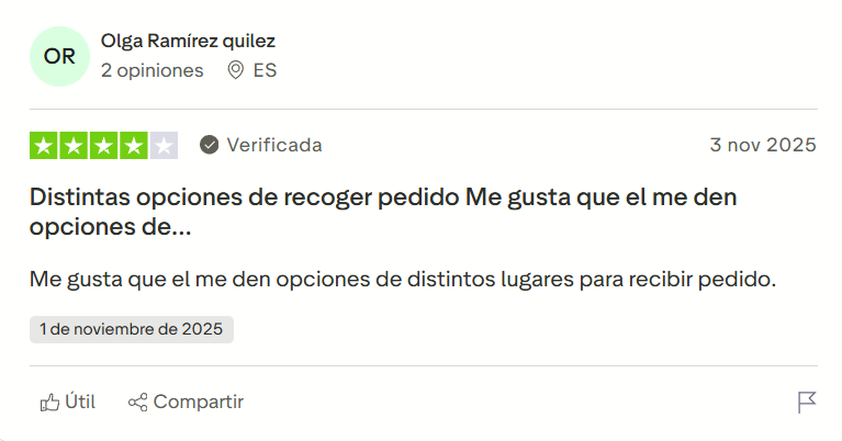 Distintas opciones de recoger pedido Me gusta que el me den opciones de... Me gusta que el me den opciones de distintos lugares para recibir pedido.